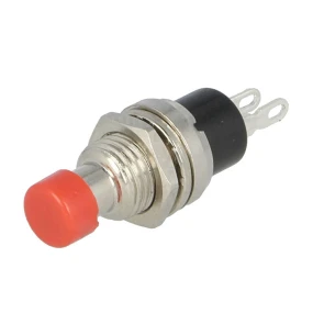 Taster mini 1A/250V crveni, ON-(OFF) mirni kontakt, fi=7mm